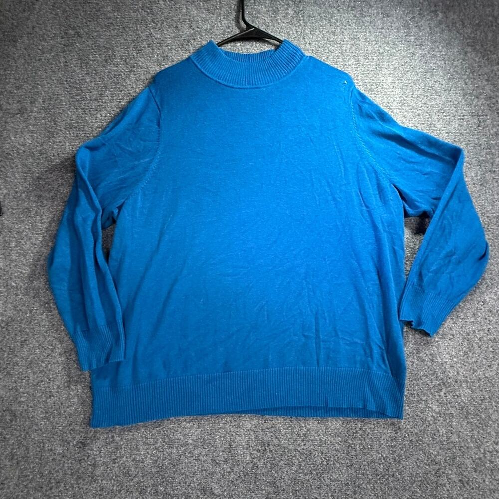 Roz & Ali Women's Plus 3X Blue Ribbed Mock Neck Long Sleeve Pullover Sweater